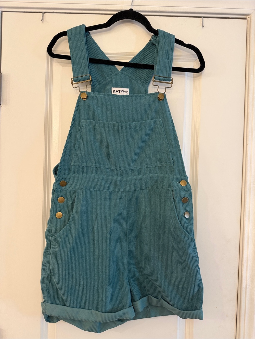 Katydid Teal Corduroy Short Overalls